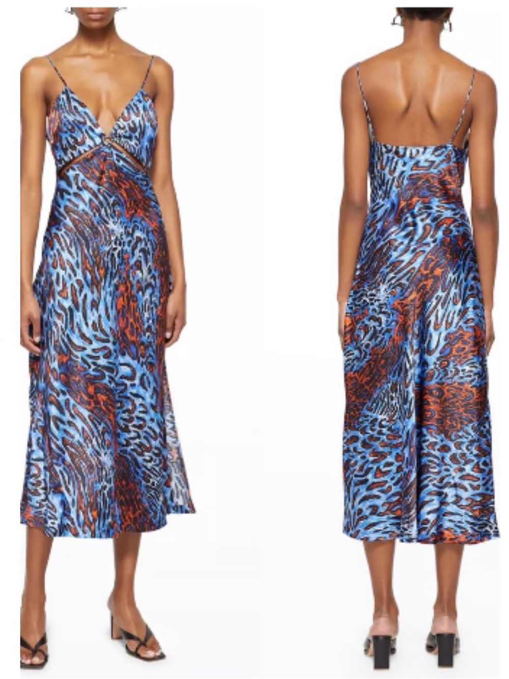 Jonathan Simkhai Eliza leopard print cutout satin midi slip dress x-small